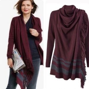 Cabi Port Fringe Wrap Cardigan Sweater Poncho Style #3002